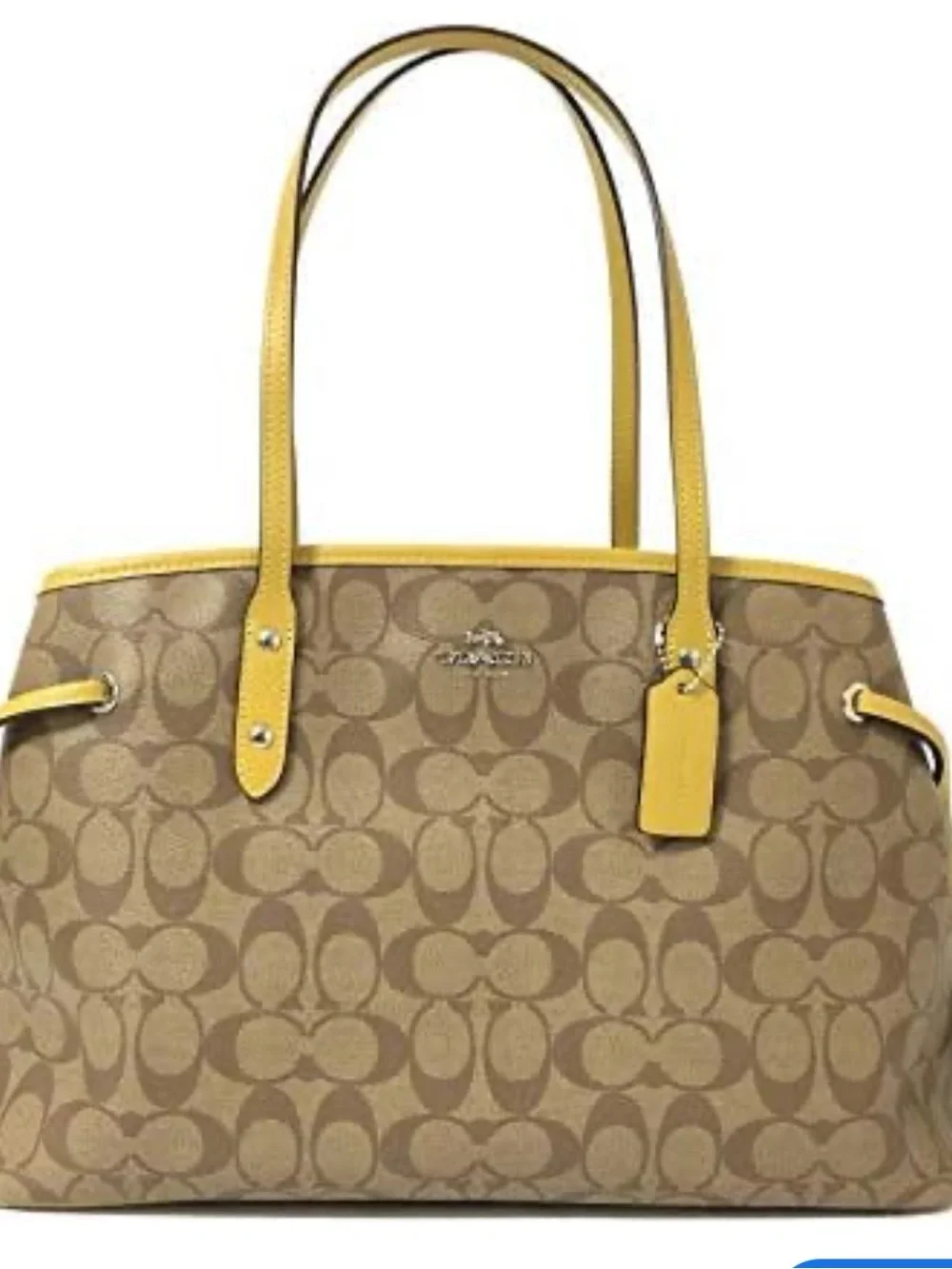 Coach Beige Signature Canvas Satchel with Yellow Trim